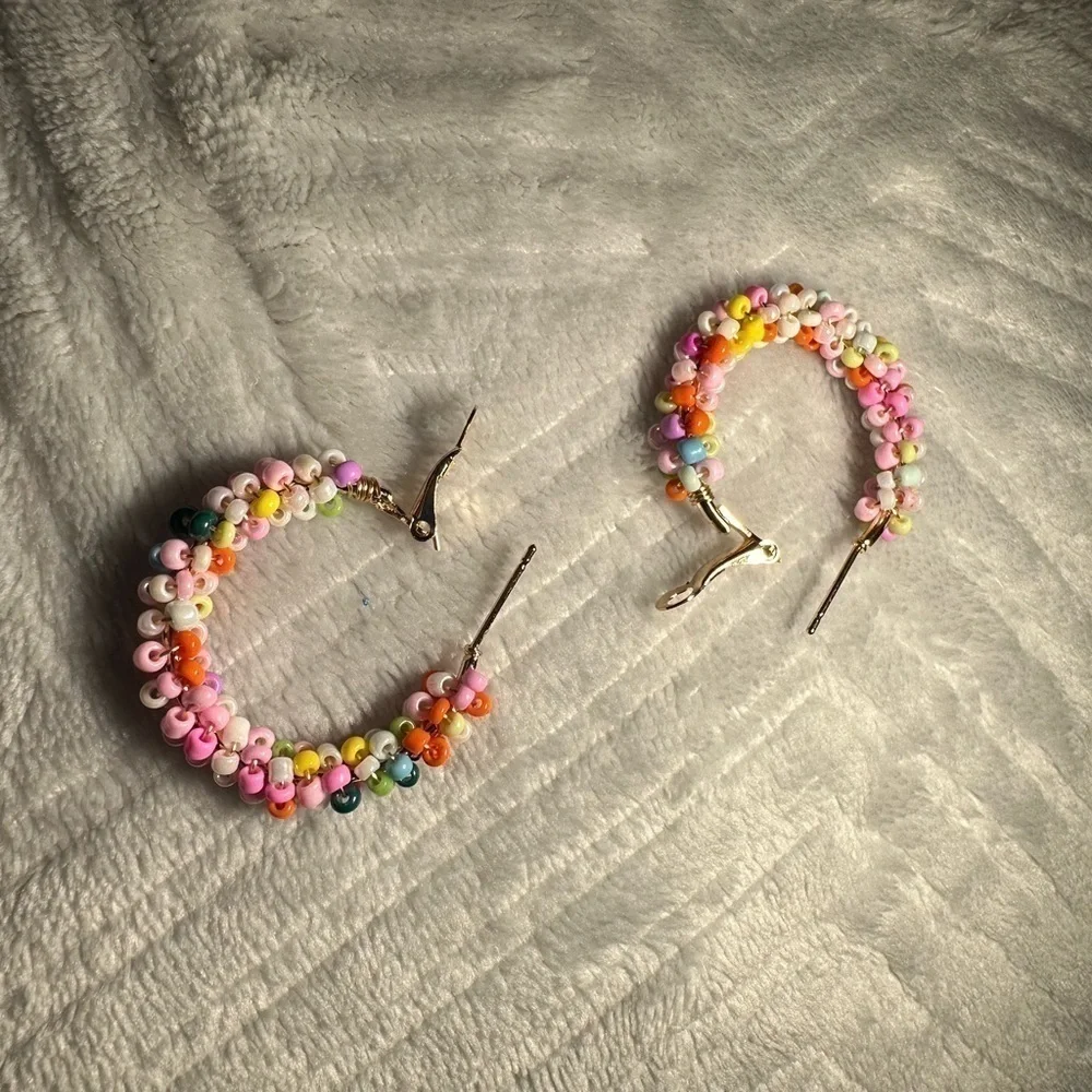 Boho Colorful Rice Bead Hoop Earrings